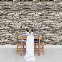 Флизелиновые 3д фотообои в кухне гостиной 254x184 см Стена из серого плоского камня (521V4)+клей