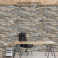 Флизелиновые 3д фотообои 368x254 см Стена из серого плоского камня (521V8)+клей