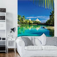 Природа флизелиновые 3д фотообои Море Тропики Бунгало 184x254 см Дома у океана на Гавайях (577V4A)+клей