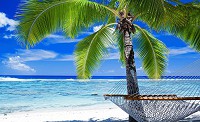 Флізелінові незвичайні фото шпалери 3д для зали Море Тропіки 368х254 см Пляж з пальмою і гамаком (578V8)+клей - вид 1 мініатюра