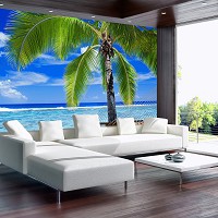 Флизелиновые фотообои для спальни 3д Море Тропики 416x254 см Пляж с пальмой и гамаком (578VEXXXL)+клей