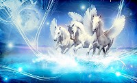 Красиві флізелінові фотошпалери з кіньми 368x254 см Білі пегаси на блакитному тлі (588V8)+клей - вид 1 мініатюра