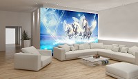 Флизелиновые фотообои с животными Лошади 312x219 см Белые пегасы на синем фоне (588VEXXL)+клей