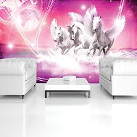 Красиві флізелінові фотошпалери з кіньми Тварини 254x184 см Білі пегаси на рожевий фон (589V4)+клей - вид 8 мініатюра