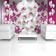 Зал флизелиновые фотообои 254x184 см 3Д Бело-красные элегантные орхидеи (1290V4)+клей