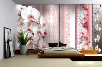Расширяющие пространство флизелиновые фотообои 3д для зала 254x184 см Орхидеи и светло-розовый узор+клей