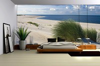 Лето пляж флизелиновые фотообои 3д Берег моря  254x184 см Зеленый куст на песке (655V4)+клей