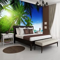 3д флизелиновые фотообои океан Большие пальмы 254x184 см Солнечный морской пляж (736V4)+клей