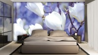 Флизелиновые фотообои 254x184 см 3Д Цветы - Белые магнолии на синем фоне (1620V4)+клей