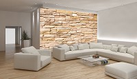 Флизелиновые фотообои стиль лофт 416x254 см Стена из декоративного светло-коричневого камня (761VEXXXL) +клей