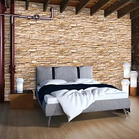 Флизелиновые фотообои стиль лофт 416x290 см Стена из декоративного светло-коричневого камня (761VEXXXXL) +клей