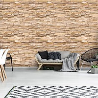 Флизелиновые фотообои на стену под кирпич 460x300 см Стена из декоративного светло-коричневого камня (761V12) +клей