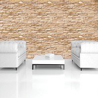 Флизелиновые фотообои кирпич 254x184 см Стена из декоративного светло-коричневого камня (761V4)+клей