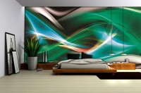 Флизелиновые фотообои в зал 312x219 см Абстрактные зеленые волны (776VEXXL)+клей