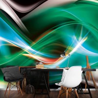 Ремонт зала с флизелиновыми фотообоями 416x254 см Абстрактные зеленые волны (776VEXXXL)+клей