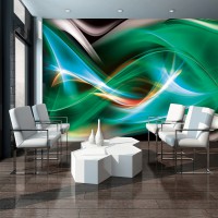 Флизелиновые фотообои для зала 254x184 см Абстрактные зеленые волны (776V4)+клей