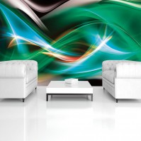 Флизелиновые зеленые фотообои для гостиной комнаты фото 368x254 см Абстрактные волны (776V8)+клей