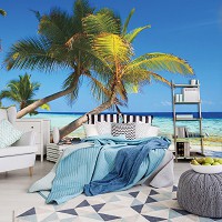 Флизелиновые фотообои 3д Море Пляж Природа Лето Пейзаж 312x219 см Пальмы и тропики (8-005VEXXL)+клей