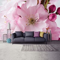 Флизелиновые фото обои для зала 416х254 см Большие розовые цветы сакуры (8-020VEXXXL)+клей