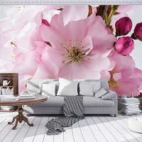 Флизелиновые фотообои зал 368х254 см Большие розовые цветы сакуры (8-020V8)+клей