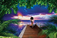 3 д флизелиновые фотообои в спальню Море Природа Пейзаж 312x219 см Девушка с татуировками на пирсе (819VEXXL)+клей