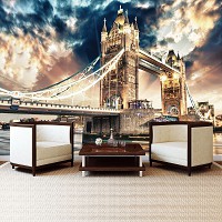 Квартира флизелиновые фотообои в зал город Лондон 368x254 см Сияющий мост Тауэр (846V8)+клей