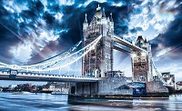 Флизелиновые фотообои в интерьере кухни гостиной город Лондон 312x219 см Синий Тауэрский мост (847VEXXL)+клей