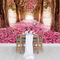 Флизелиновые фотообои Аллея 416x254 см Ковер из розовых лепестков в лесу (851VEXXXL)+клей