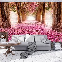 Флизелиновые фотообои Аллея 368x280 см Ковер из розовых лепестков в лесу (851V10)+клей