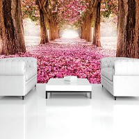 Флизелиновые обои фото Природа Аллея  368x254 см Ковер из розовых лепестков в лесу (851V8)+клей