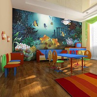 Флизелиновые фотообои в спальню Подводный мир 312x219 см Аквариумные рыбки (854VEXXL)+клей