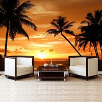 Флізелінові фотошпалери морська тематика 312x219 см Помаранчевий захід сонця на морському пляжі (888VEXXL)+клей