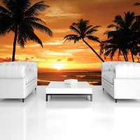 Природа флизелиновые фотообои 254x184 см Оранжевый закат на морском пляже (888V4)+клей