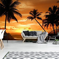 Флізелінові фотошпалери море фото 368x254 см Помаранчевий захід сонця на морському пляжі (888V8)+клей