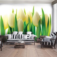 Флизелиновые фотообои для зала Большие цветы 312x219 см Тюльпаны на белом фоне (894VEXXL)+клей