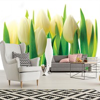 Флизелиновые фотообои Большие цветы 416x254 см Тюльпаны на белом фоне (894VEXXXL)+клей