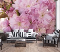 Флизелиновые 3D фотообои цветы в интерьере спальни 368х254 см Цветение сакуры (13282V8)+клей - вид 7 миниатюра