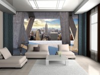 Готовые флизелиновые фотообои город 368x254 см Небоскребы Нью-Йорка за 3D бетонными колоннами (3650V8)+клей