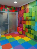 Флізелінові абстрактні фотошпалери на стіну 3д квадрати 416x254 см Кубики кольори веселки (3700VEXXXL)+клей - вид 6 мініатюра