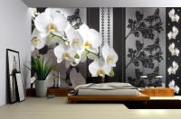Флизелиновые фотообои прихожая цветы 368x254 см 3D Фаленопсис белый (1299V8)+клей