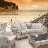 Красивые флизелиновые 3Д фотообои с природой 368x254 см Оранжевый закат на пляже (2280V8)+клей