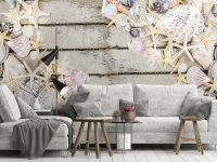 Флізелінові фотошпалери під старі дошки 312x219 см Черепашки на пляжній доріжці (12166VEXXL) +клей