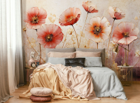 Фотообои для стен 368x254 см Нарисованные цветы - красные маки (14875P8) + клей
