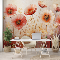 Фотообои для стен 368x254 см Нарисованные цветы - красные маки (14875P8) + клей - вид 7 миниатюра
