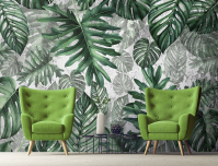 Фотообои винил на флизелине Цветы 480x250 см Зеленые тропические листья с клеем (13781W10) - вид 4 миниатюра