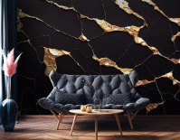 Фотообои виниловые 368x254 см Черный и золотой мраморный гламур (14574W8) + клей - вид 3 миниатюра