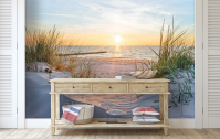 Виниловые фотообои берег 312x219 см 3D Морской пейзаж Закат на пляже (14020WVZXXL) +клей - вид 2 миниатюра