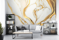 Фотообои флизелиновые Золотой мрамор Абстракция Белый с клеем 416x290 см (14859VEXXXXL)