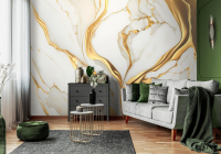 Фотообои флизелиновые Золотой мрамор Абстракция Белый с клеем 416x290 см (14859VEXXXXL) - вид 2 миниатюра