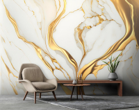 Фотообои флизелиновые Золотой мрамор Абстракция Белый с клеем 416x290 см (14859VEXXXXL) - вид 3 миниатюра